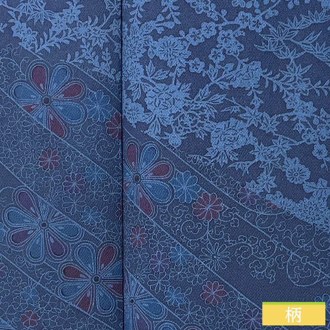 Homongi (formal kimono) made of pure silk, length 159cm, sleeve length 62cm, lined, dark navy blue, stencil-dyed, all-flower pattern, A rank, navy blue, 1115005403318