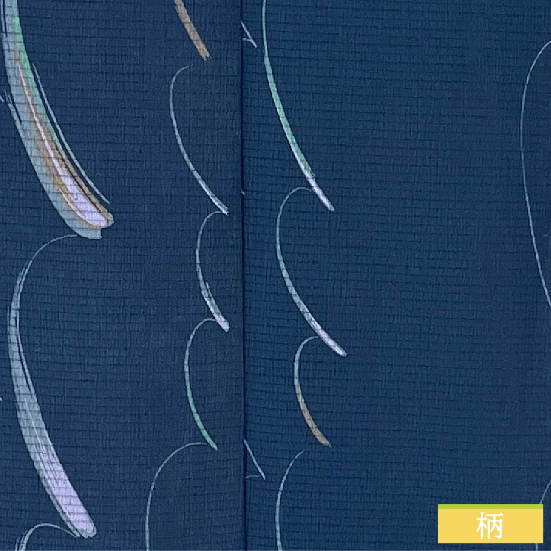 夏物 ポリエステル 小紋 身丈168cm 裄丈66cm 紺鉄色（こんてついろ） 抽象模様 洗える着物 絽 Aランク 紺系 1132002643518