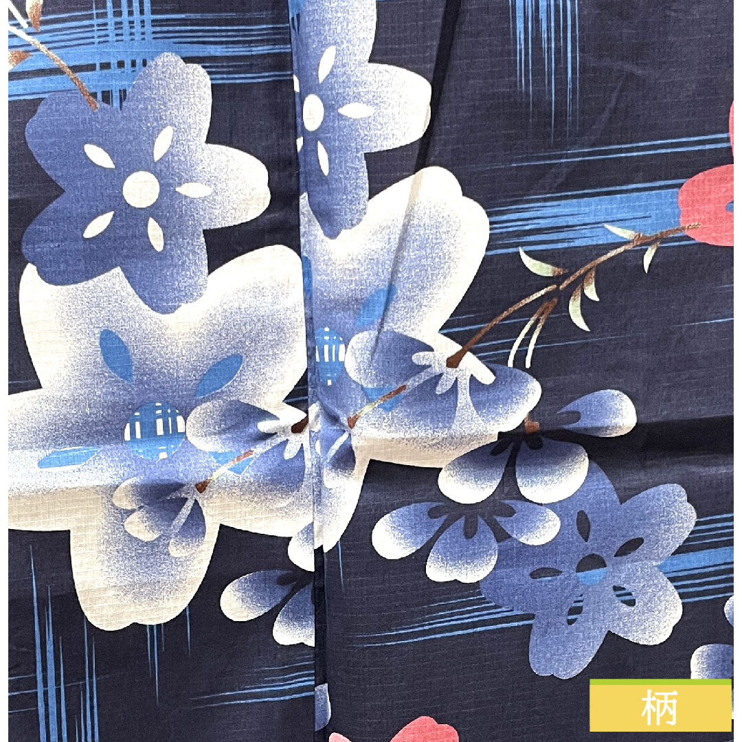 Yukata Cotton Length 163.5cm Sleeve length 65.5cm S rank Single layer Navy Deep navy (noukon-iro) Cherry blossom 1118004852418