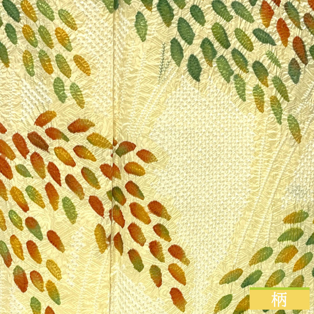 訪問着 正絹 袷 身丈160.5cm 裄丈64.5cm 淡黄色（たんこうしょく） 総絞り 抽象模様 Sランク 黄系 1112005552423