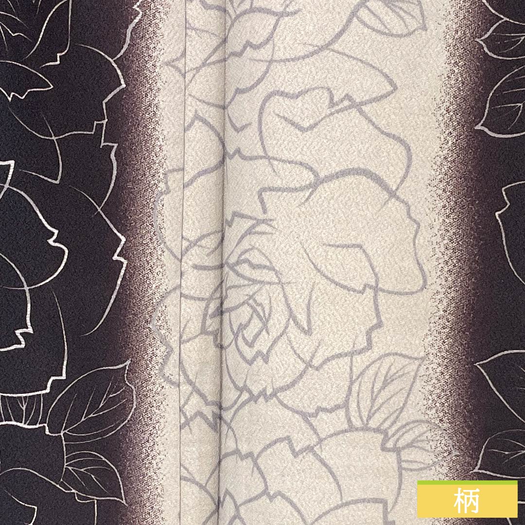 小紋 ポリエステル 身丈167.5cm 裄丈67.5cm 袷 褐色（かちいろ） 小町鼠色（こまちねずいろ） 洗える着物 薔薇 しつけ糸付き Sランク グラデーション系 1115005202599