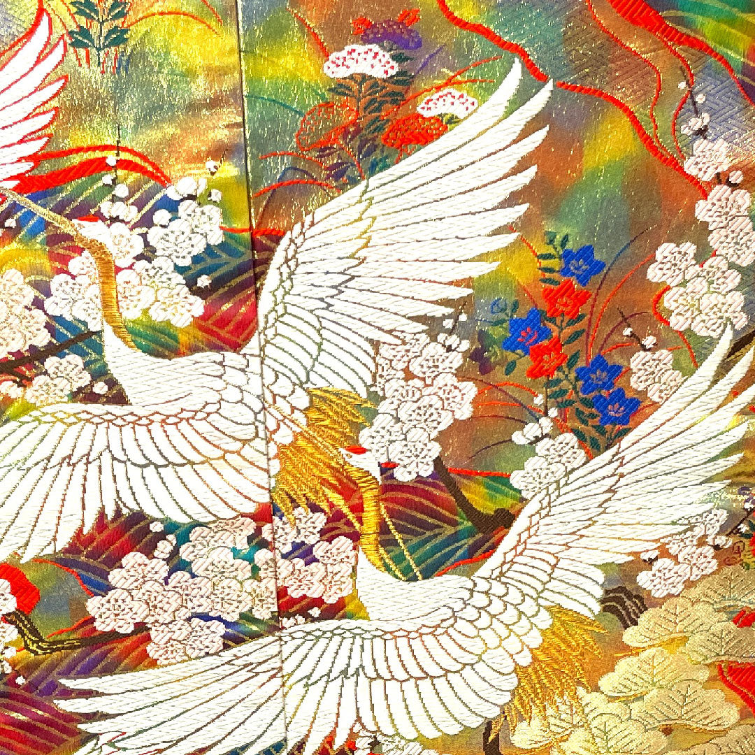 色打掛 身丈182cm  唐織 鶴 松 梅 波 正絹 Sランク 袷 グラデーション系 1110000582999