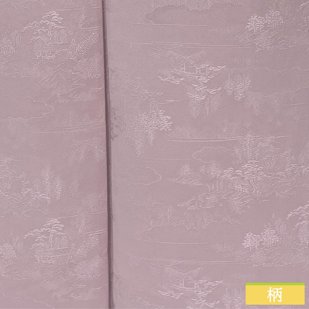 色無地 正絹 Bランク 身丈162.5cm 裄丈67cm 退紅色（あらそめいろ） 一つ紋 中陰五三桐 風景 袷 ピンク系 1114002344413