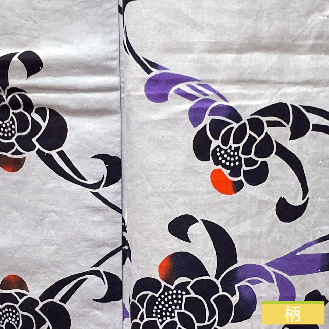 Yukata Cotton Length 164cm Sleeve length 65.5cm A rank Single layer Grayish White violet Chrysanthemum 1118004873422