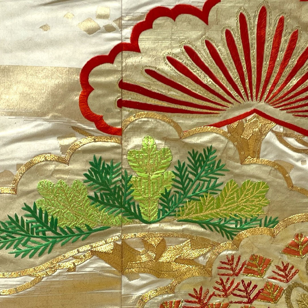 色打掛 身丈184cm  千總 大丸 千歳契松文 金駒刺繡 正絹 Bランク 袷 クリーム系 1110000604915