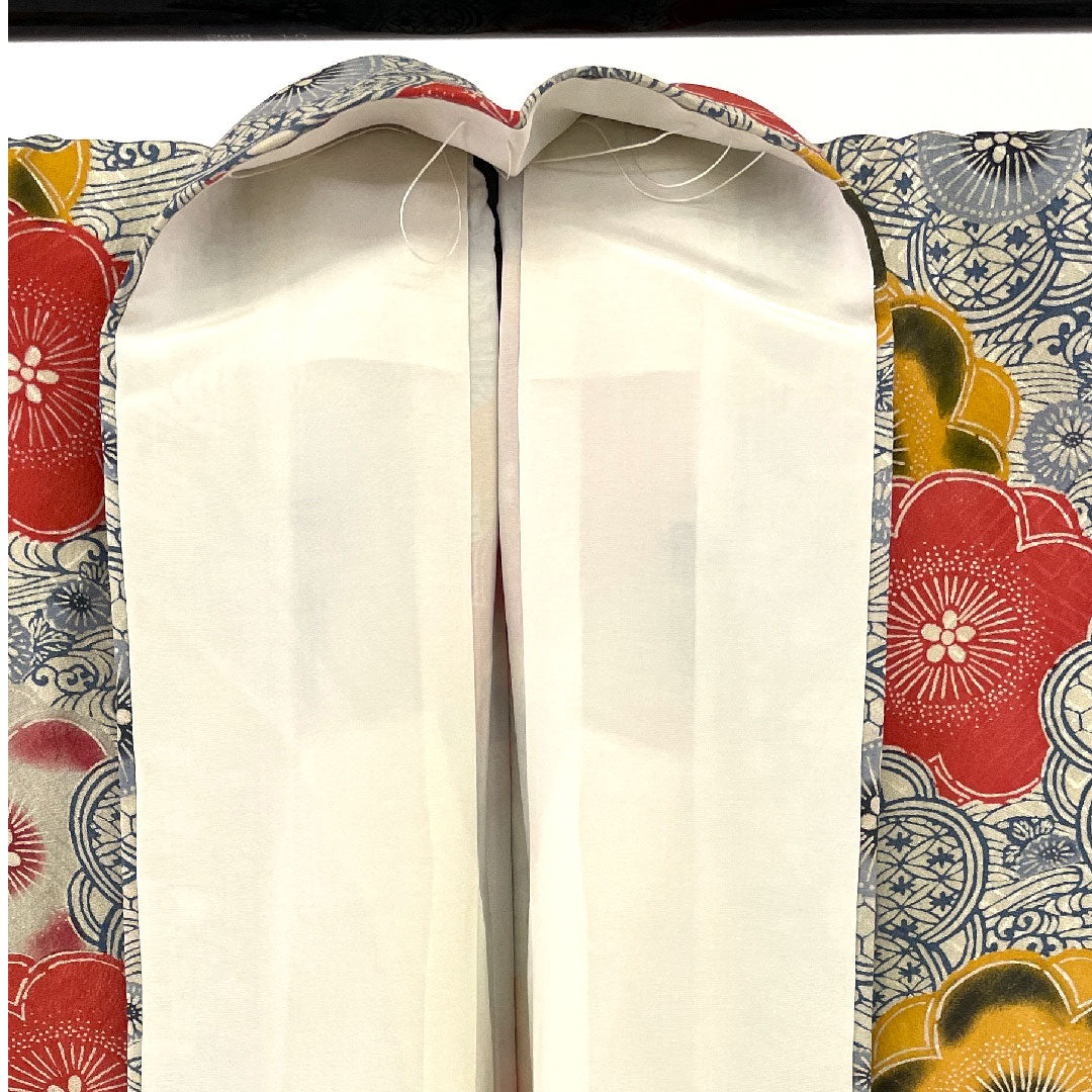 小紋 身丈162cm 裄丈66cm 袷  京紅型 波 梅柄  正絹 Aランク 白系 1115000523411