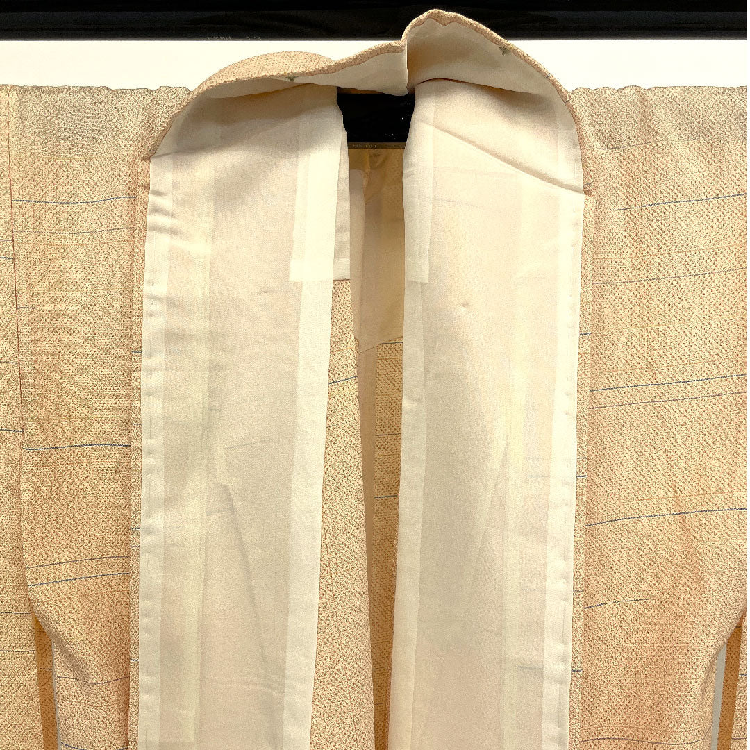 紬 身丈173cm 裄丈63cm 幾何学模様 正絹 Sランク 単衣 朱系 1116001062516