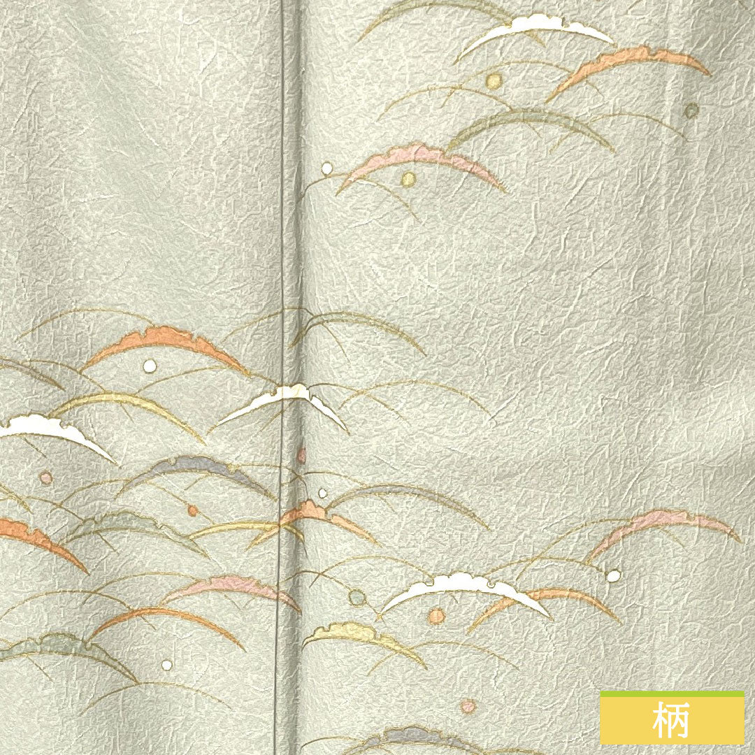 訪問着 正絹 袷 身丈168.5cm 裄丈63.5cm 魚肚白色（ぎょとはくいろ） 京友禅 露芝 しつけ糸付き Sランク グレー系 1112005002522