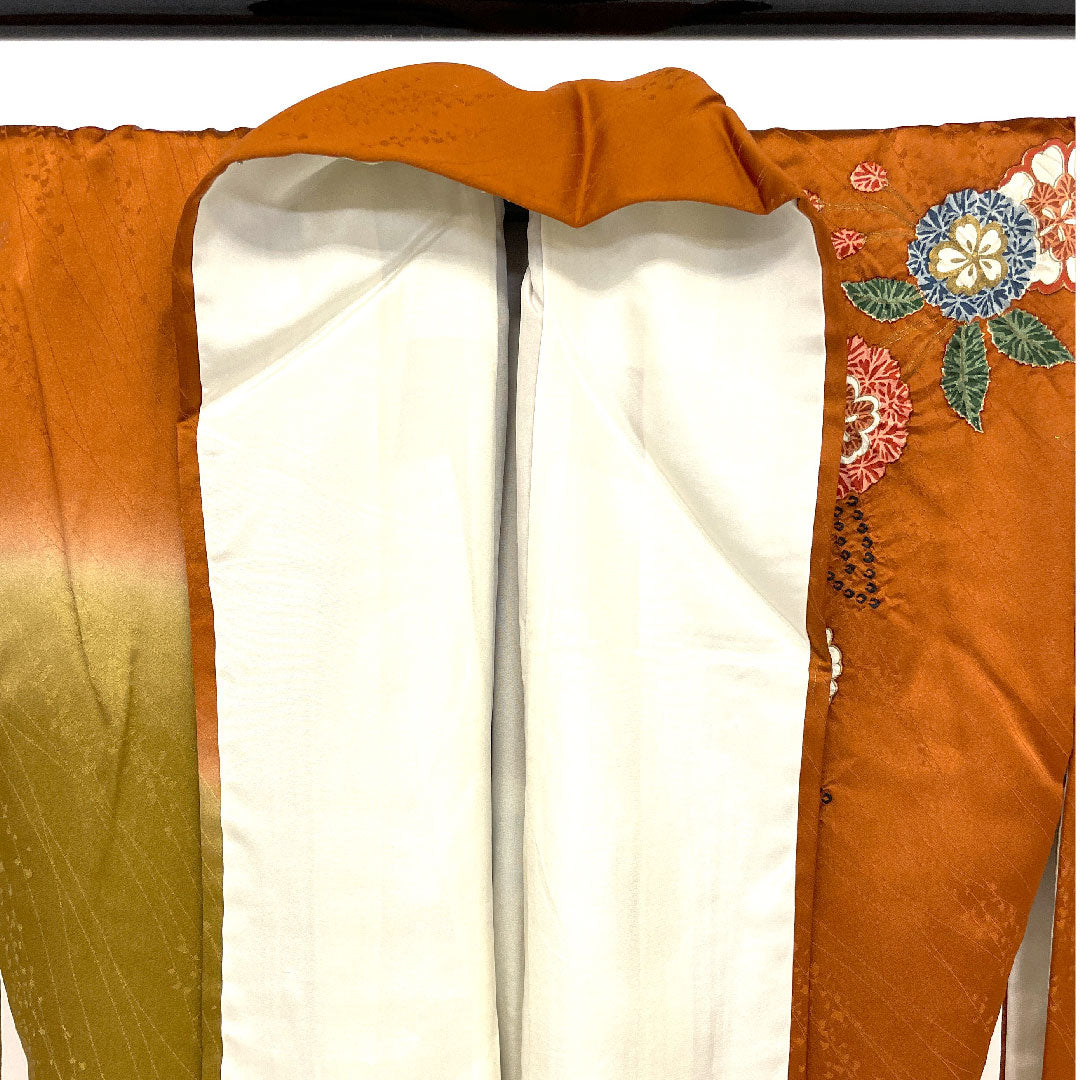 訪問着 袷 身丈158cm 裄丈64cm 絞り 草花模様 正絹 Bランク 茶系 1112001044314