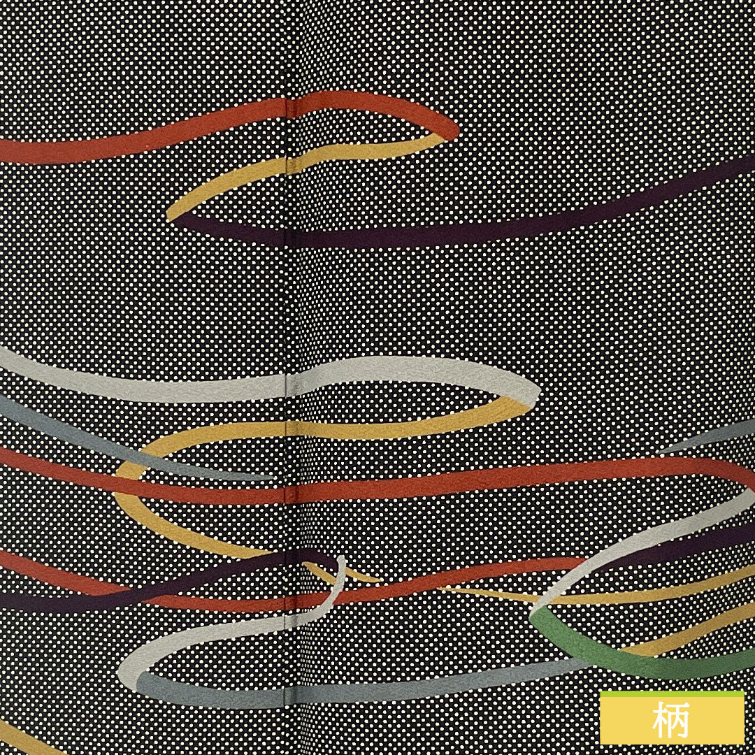 Homongi, pure silk, lined, length 161cm, sleeve length 64.5cm, good manners, abstract pattern, basting thread included, unused, S rank, black, 1112005122410