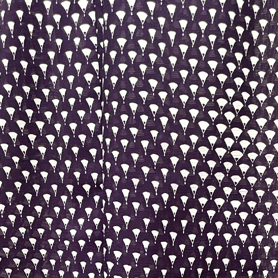 夏物 ポリエステル 小紋 身丈162cm 裄丈67.5cm 深紫色（ふかむらさきいろ） 洗える着物 扇 絽 Sランク 紫系 1132000702420