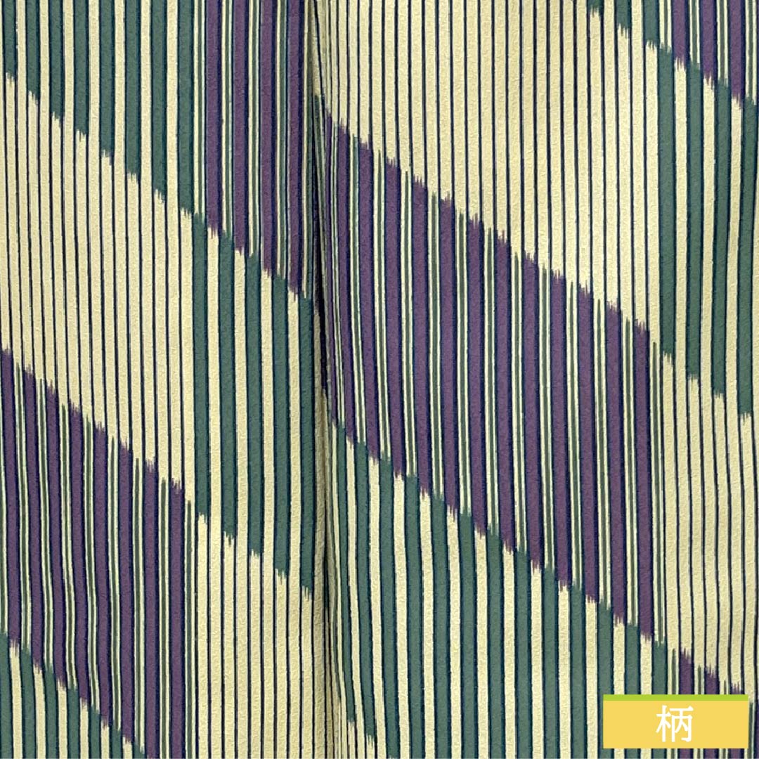 Polyester Komon, Rank S, Length 161cm, Sleeve-to-shoulder 65.5cm, Unlined, Light Yellow Ochre, Stenciled, Stripes, Diagonal Ichimatsu, Washable Kimono, Yellow-based, 1115008012423
