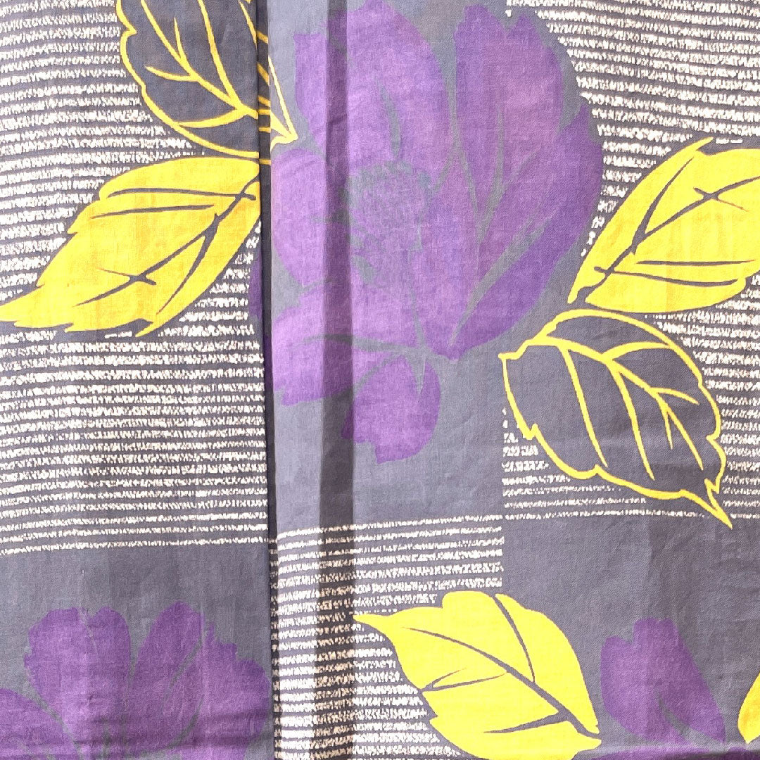 Yukata with basting thread, unused, gray-blue color, floral pattern, checkered pattern, cotton, S rank, single layer, length 170cm, sleeve length 67cm, gray 1118002172622