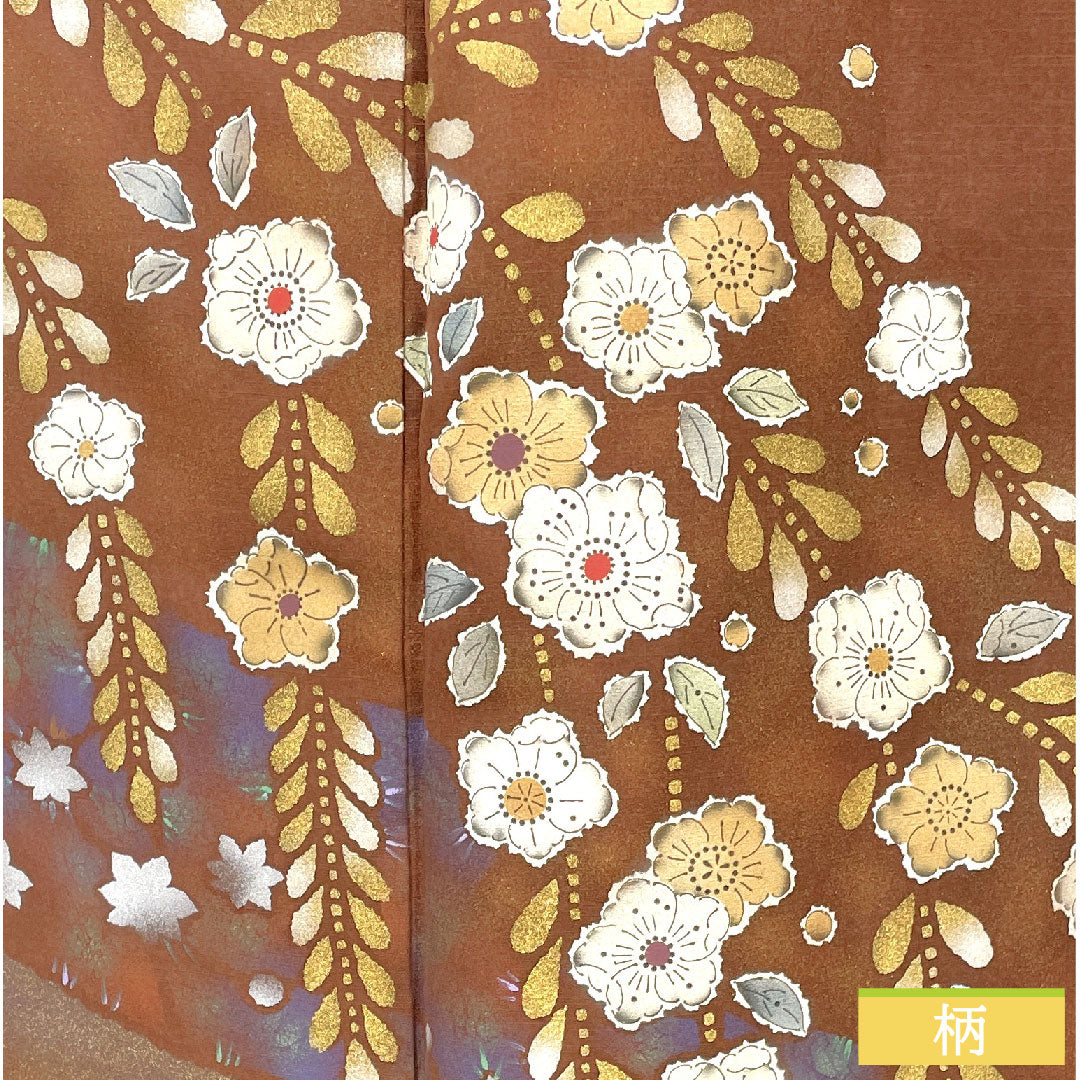 訪問着 正絹 袷 身丈163.5cm 裄丈68cm 栗色（くりいろ） 辻ヶ花 一つ紋 中陰剣片喰 Aランク 茶系 1112004913414