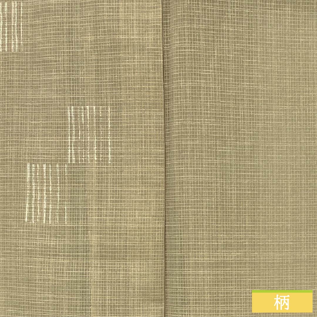 夏物 ポリエステル 小紋 身丈152.5cm 裄丈64cm 亜麻色（あまいろ） 幾何学模様 洗える着物 紗 Sランク ベージュ系 1132002672225