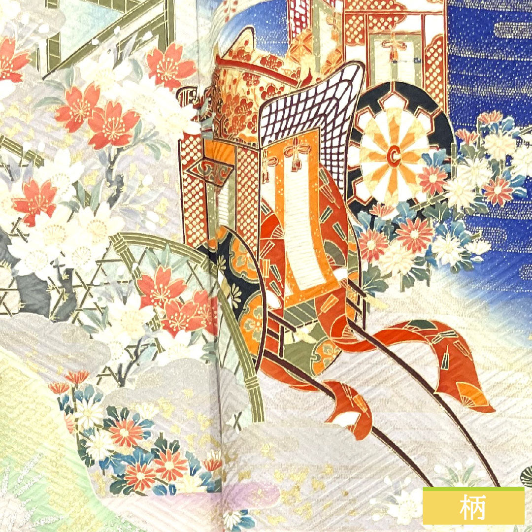 訪問着 正絹 袷 身丈156cm 裄丈66.5cm 瑠璃色 京友禅 吉祥文様 Sランク 紺系 1112003742318