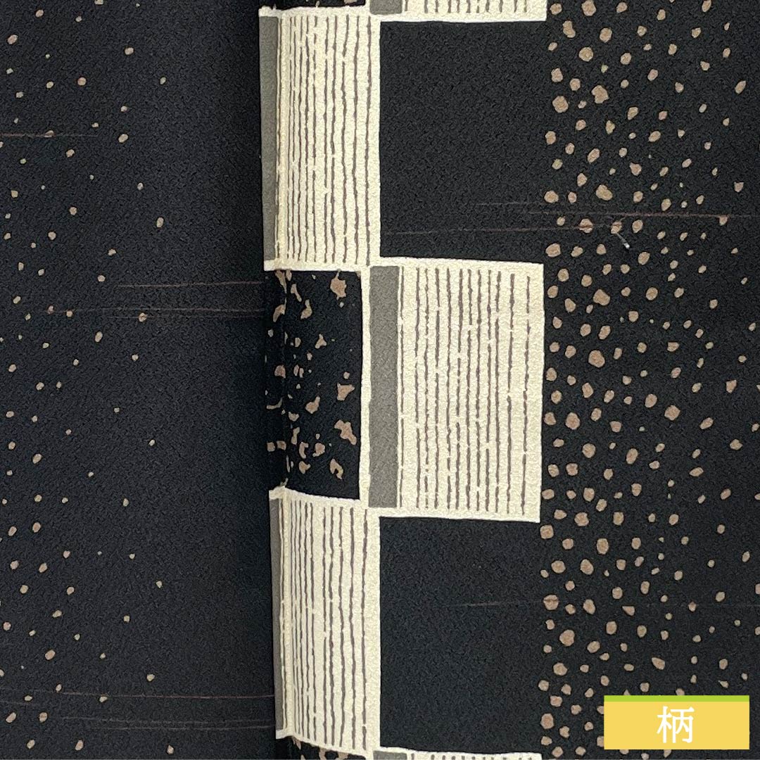 小紋 ポリエステル Bランク 身丈165.5cm 裄丈65.5cm 袷 ドット 市松 洗える着物 黒系 1115006754510