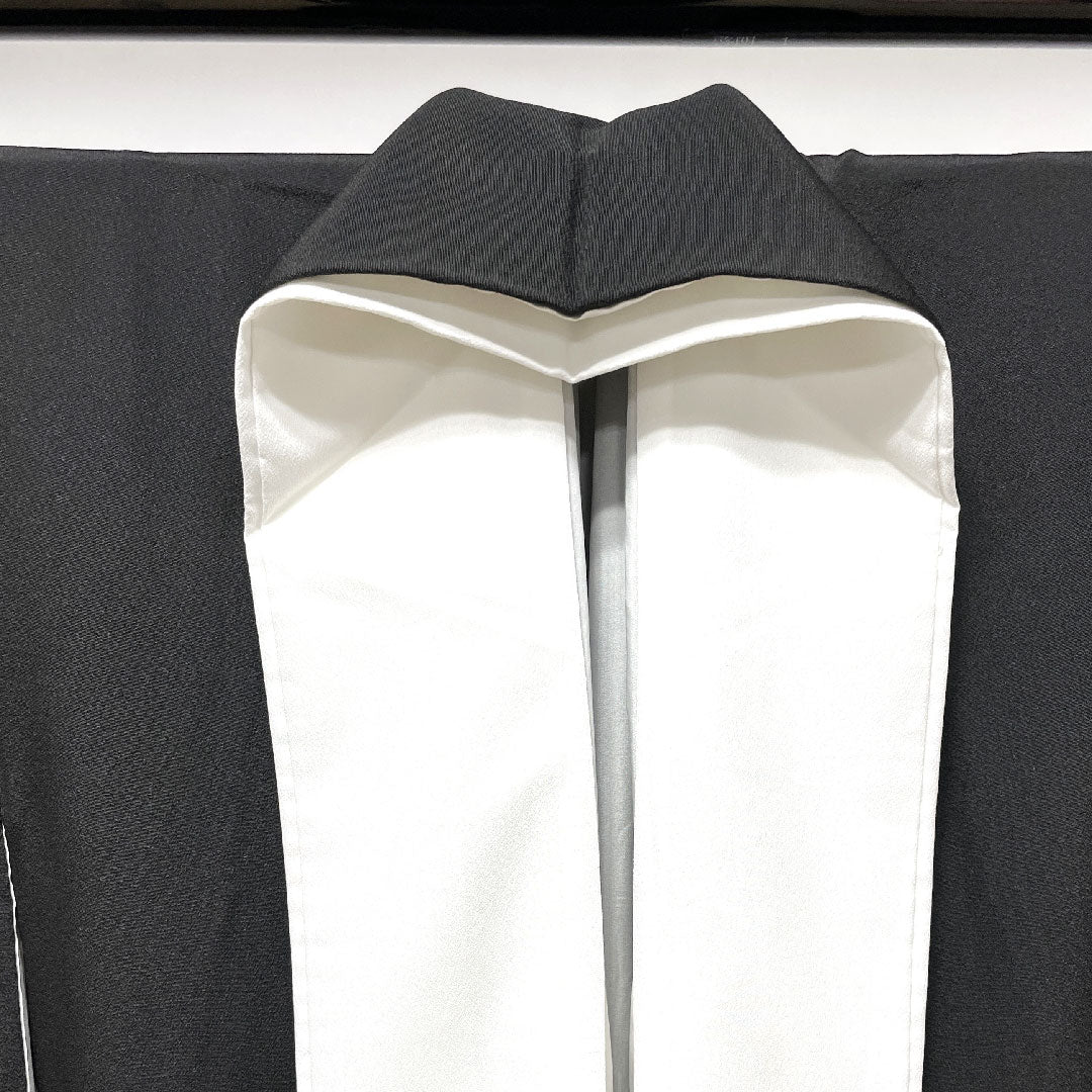 黒留袖 身丈156cm 裄丈60.5cm 袷 京友禅 鶴 糸輪に覗き梅鉢 正絹 Aランク 五つ紋 黒系 1111000723310