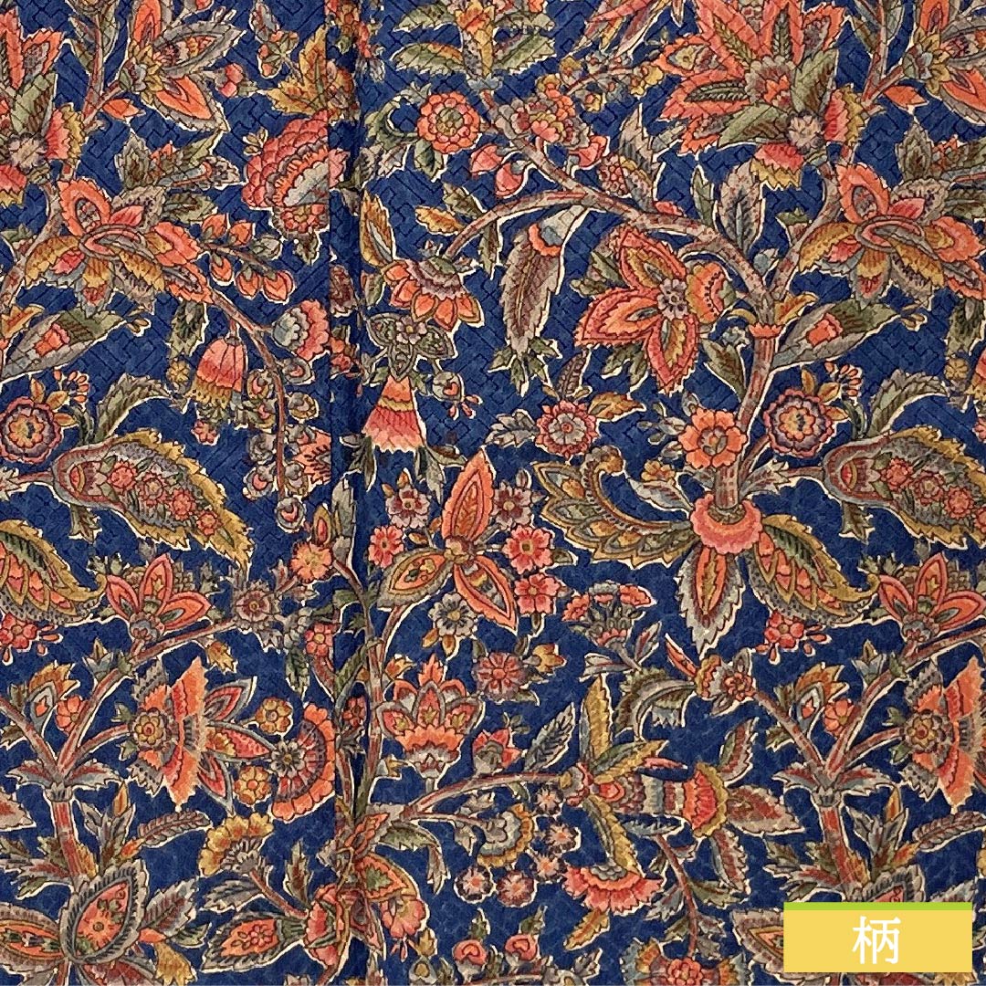 小紋 正絹 Sランク 身丈161cm 裄丈62.5cm 袷 鉄蒲萄色（てつぶどういろ） 更紗 しつけ糸付き 紺系 1115007142418