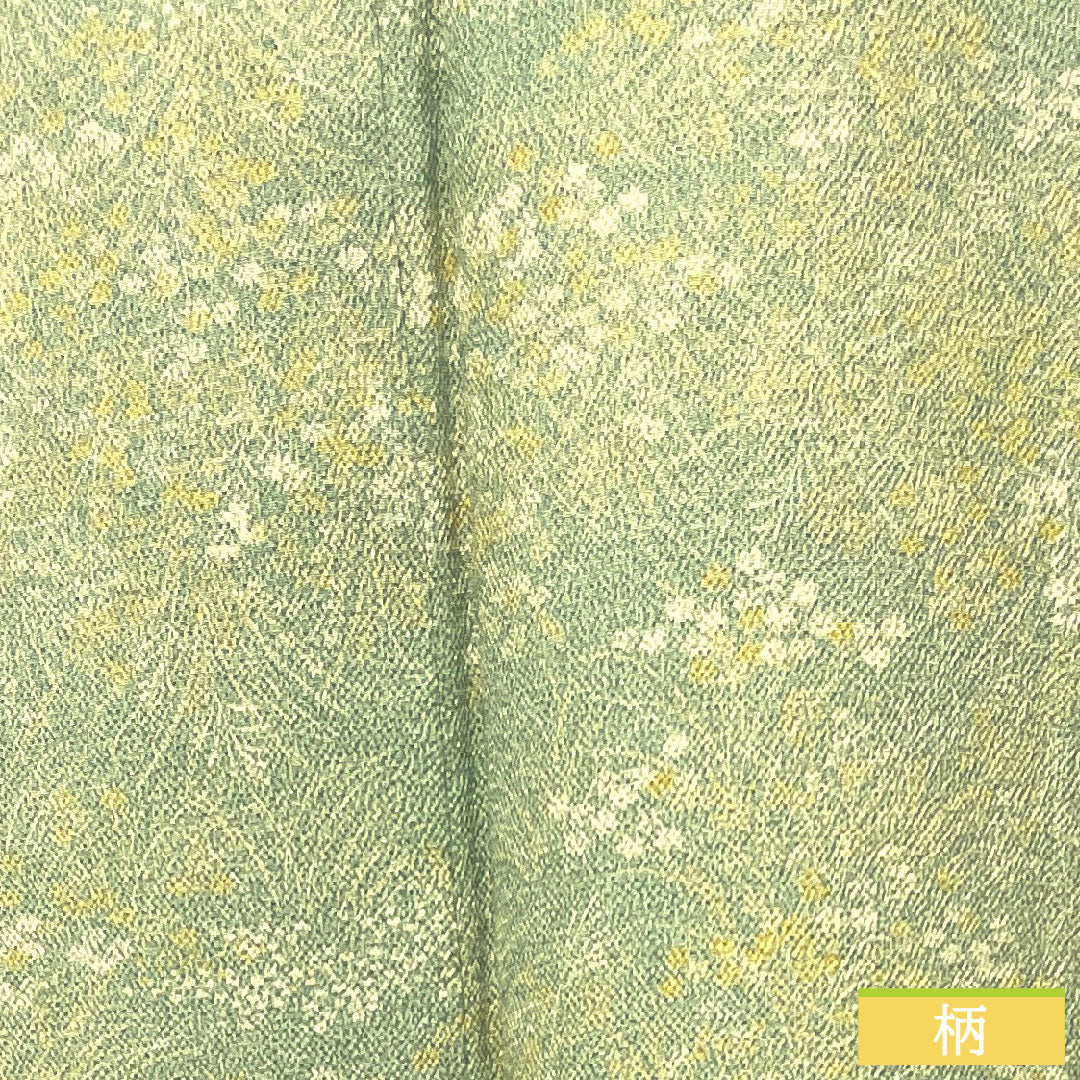 小紋 正絹 身丈158cm 裄丈61.5cm 袷  裏葉色 草花模様 しつけ糸付き 未使用品  Sランク 緑系 1115003612319