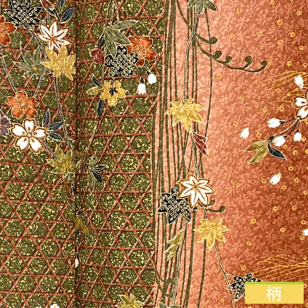 小紋 正絹 身丈163cm 裄丈64cm 袷 赤蘇芳色（あかすおういろ） 籠目 花 しつけ糸付き Sランク 朱系 1115005692416