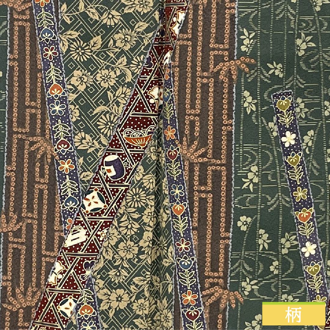Komon (small pattern) kimono, pure silk, length 162.5cm, sleeve length 66cm, lined, Satsuma Nandou color (Satsuma Nandou color), stencil dyeing, auspicious motif, S rank, green, product number 1115006142419
