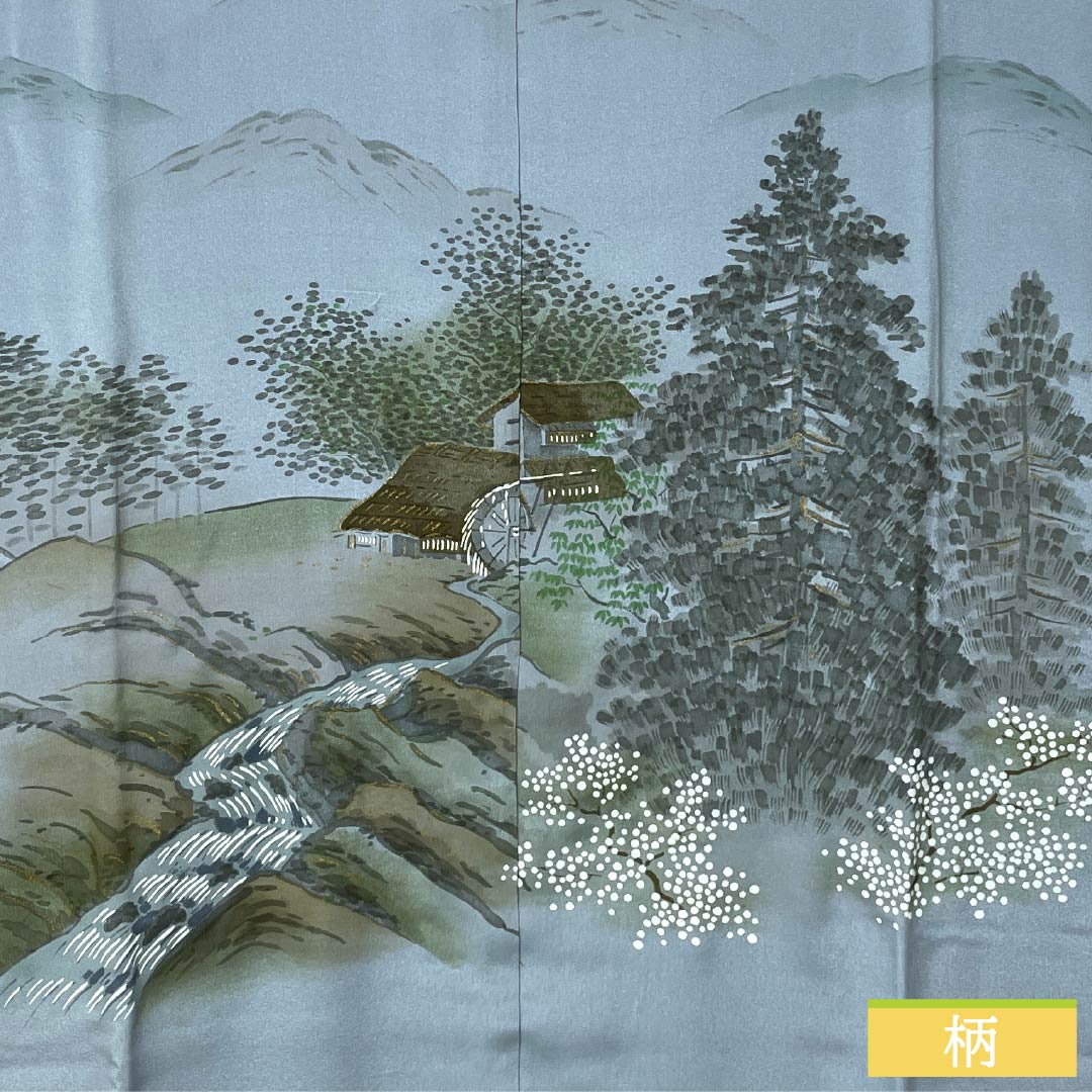 男物長襦袢 正絹 Aランク 身丈137cm 裄丈64.5cm 朧花色（おぼろはないろ） 風景画 単衣 水色系 1140000763324