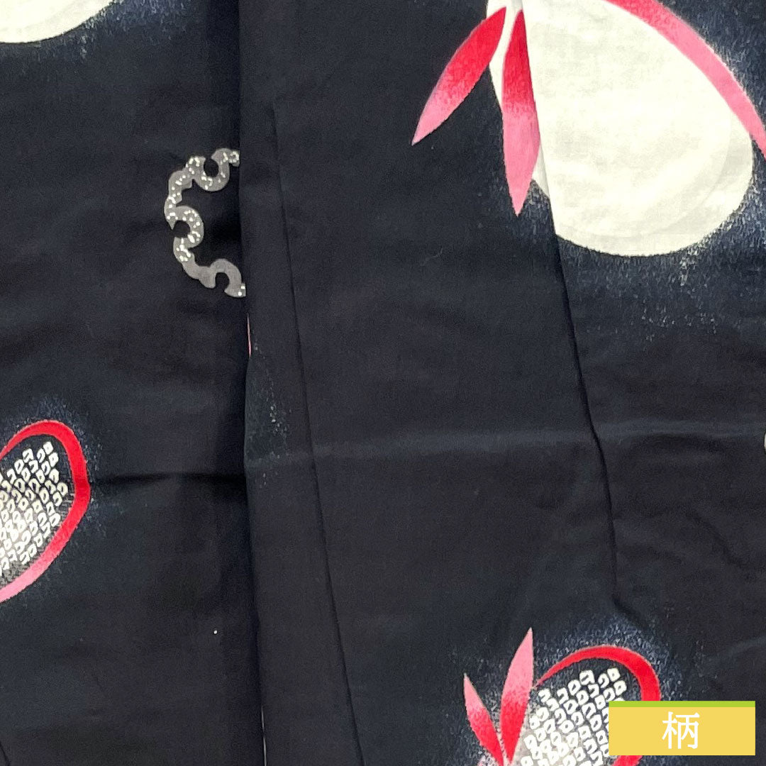 Yukata Cotton Length 164.5cm Sleeve length 64cm S rank Single layer Black Snow rabbit Snow ring 1118005052410