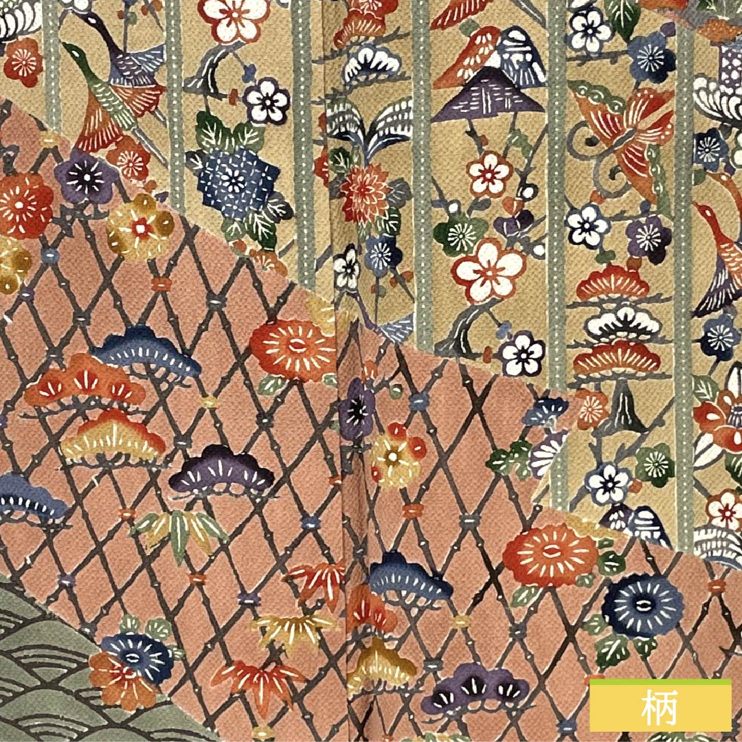 Houmongi Silk S Rank Awase Length 157cm Yuki 66.5cm Ash Purple and Blue Willow Gray Stenciled Dye Nishioka Tomoji Artist Piece Classical Pattern Multicolor 1112007682328