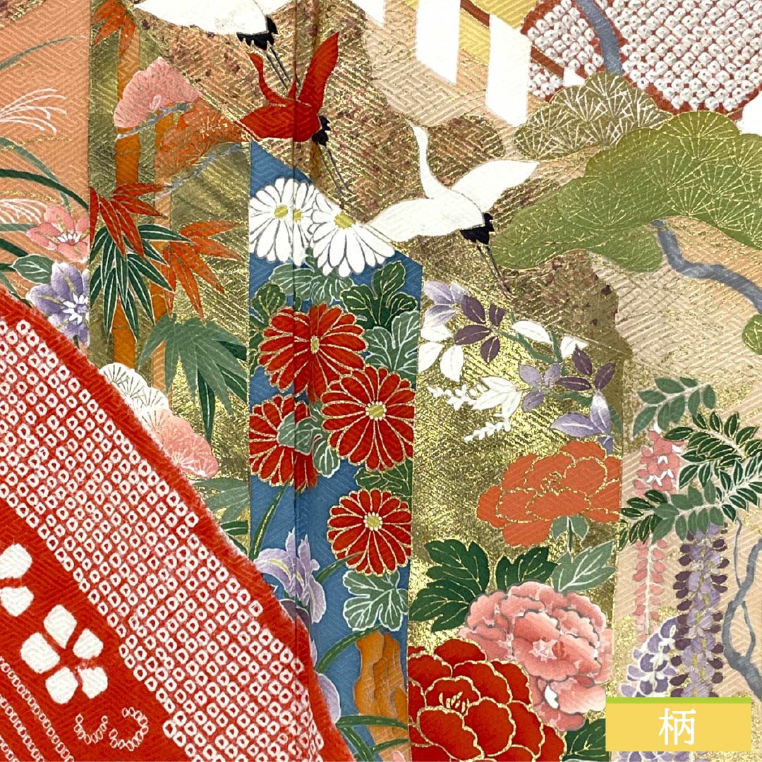 振袖 正絹 Sランク 身丈152cm 裄丈61cm 袷 緋色（ひいろ） 京友禅 吉祥文様 鶴 梅 松 赤系 1113002182212