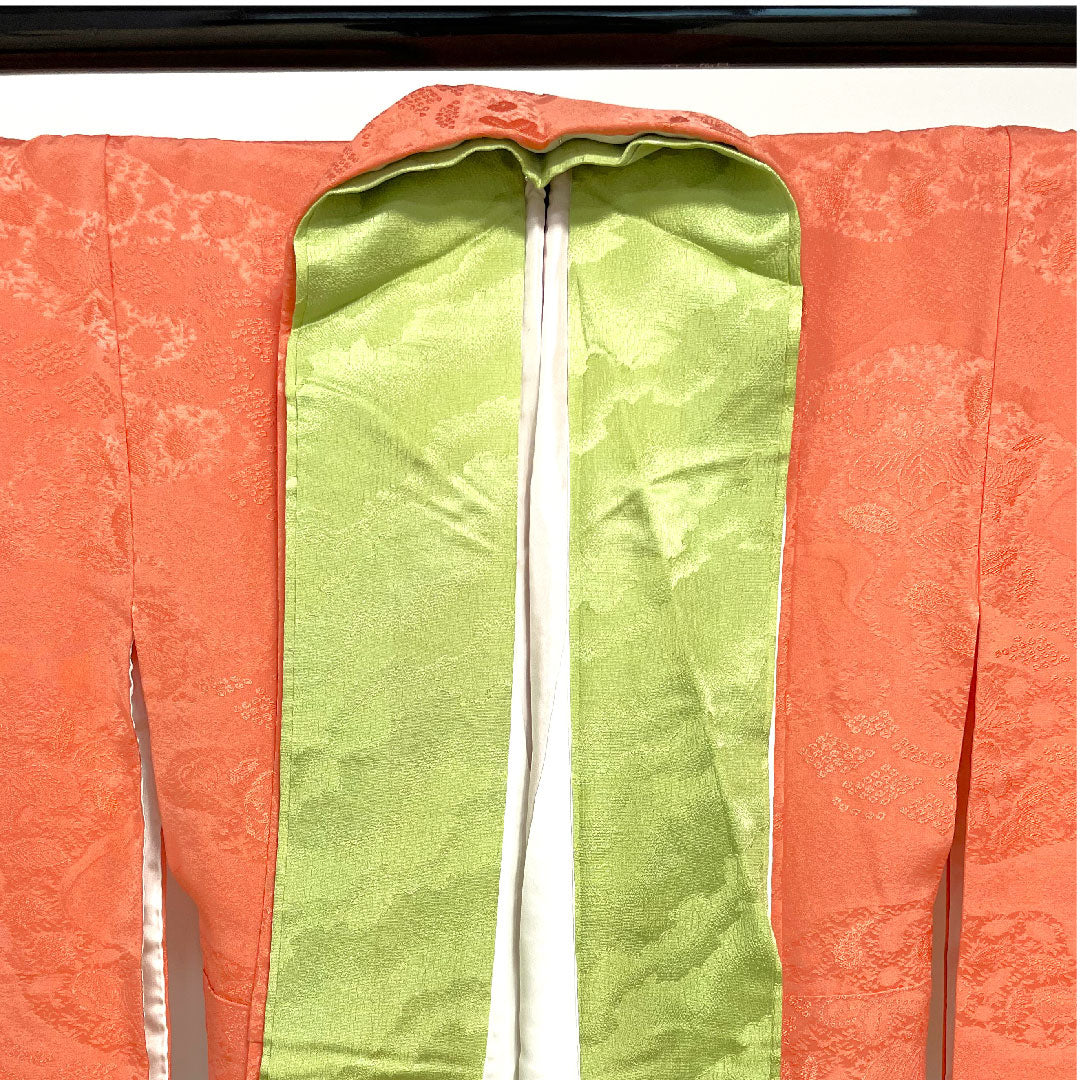 色無地 中紅色 辻ヶ花 剣片喰  身丈155.5cm 裄丈64.5cm 袷  正絹 Sランク 朱系 1114000492316