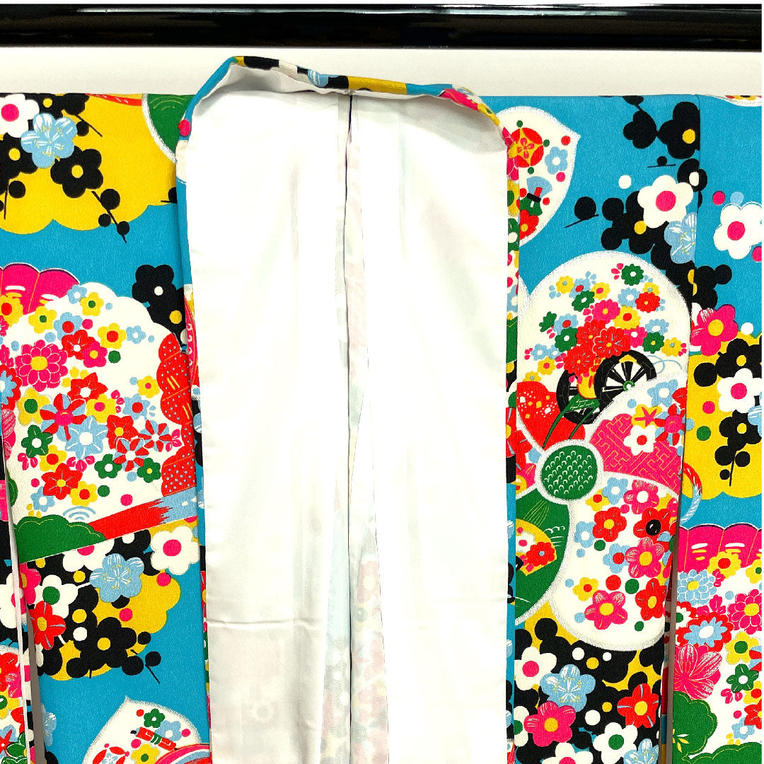 Long-sleeved kimono, length 170cm, sleeve length 70cm, lined, Shinbashi color, washable kimono, plum, poly, S rank, blue, 1113000982617