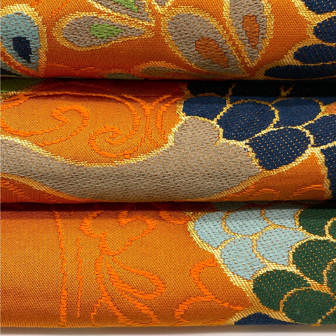 袋帯 人参色（にんじんいろ） 鳳凰 白綾苑大庭 帯丈432cm 正絹 Sランク 六通 フォーマル 橙系 1123008912326