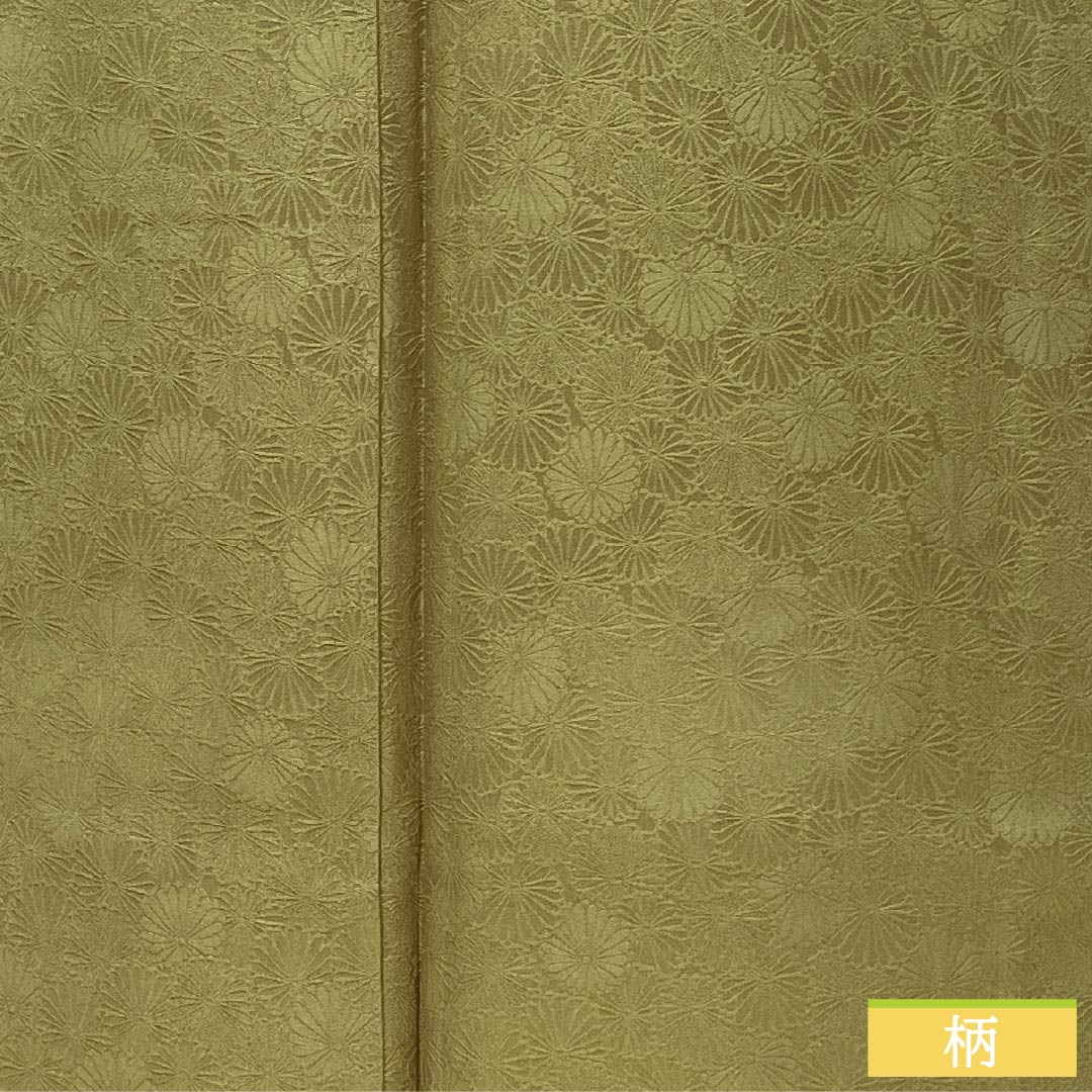 Solid-colored silk kimono, S rank, length 154cm, sleeve length 64cm, hibiscus-brown (hiwachairo) color, single crest (kikyo) with sewn crest, lined, green, 1114002432219