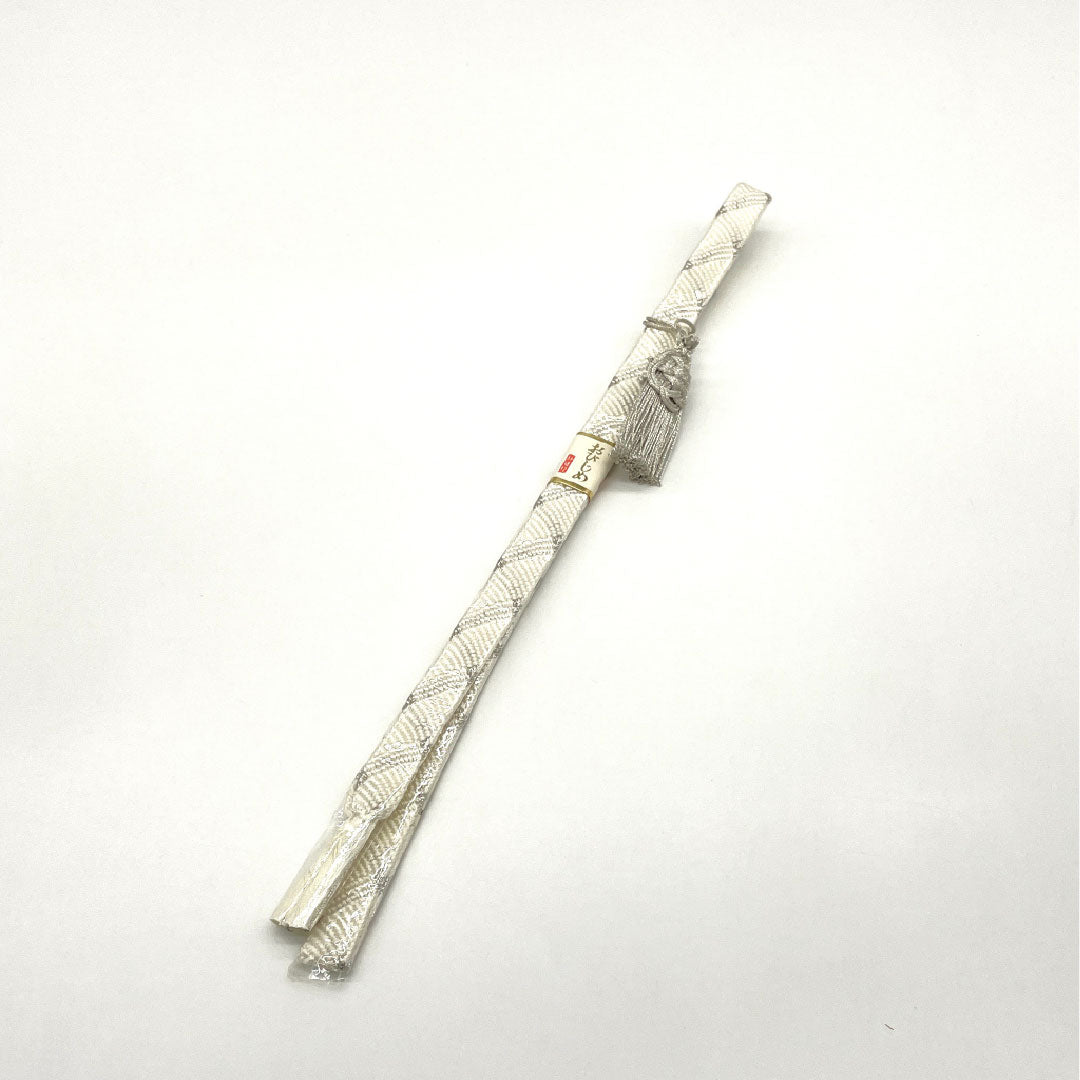 （新古品） 帯締め・帯揚げセット 正絹 Sランク 結婚式 披露宴 扇付き 長さ約152cm 幅約1.5cm 留袖用 白系 1141000052311