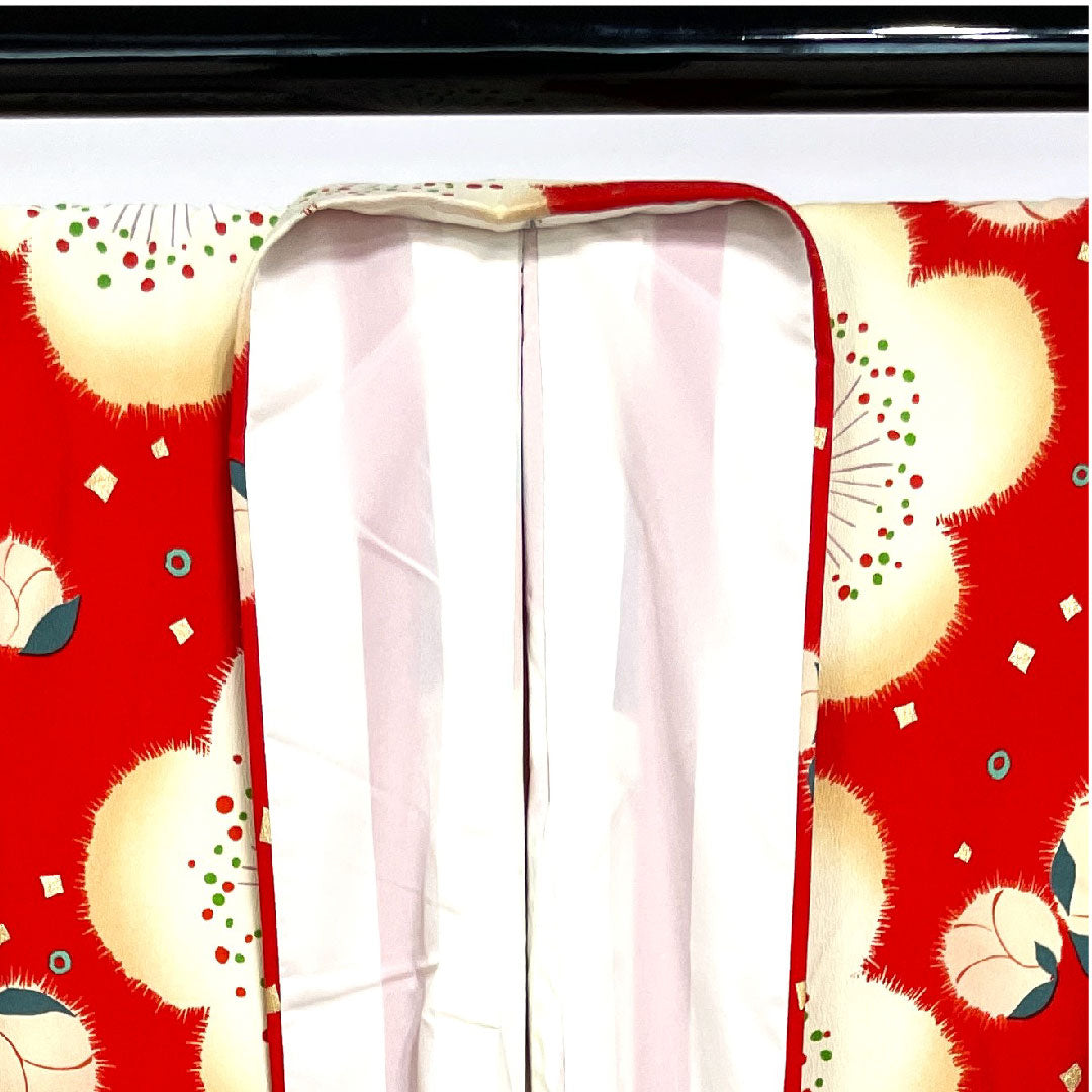 振袖 身丈171.5cm 裄丈67.5cm 袷  土耳古赤色 洗える着物 桜  ポリ Sランク 赤系 1113001082612