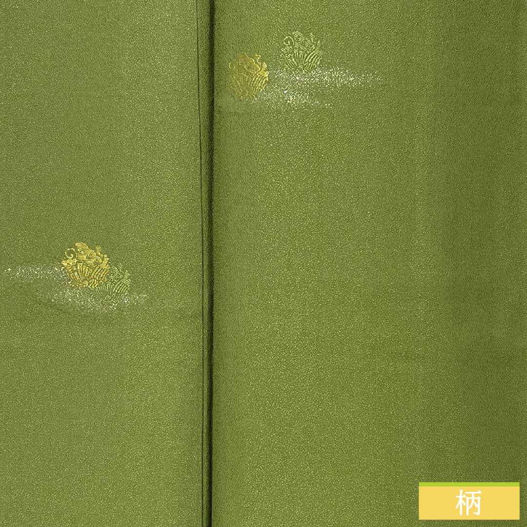 色無地 正絹 身丈164.5cm 裄丈65cm 緑衫色（ろくそういろ）縫い取り 一つ紋 揚羽蝶 袷 Sランク 緑系 1114002012419