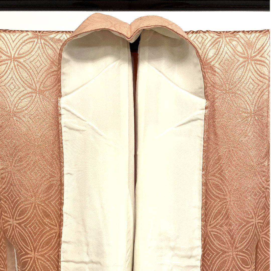 色無地 七宝模様 身丈156.5cm 裄丈63cm 袷  正絹 Sランク ピンク系 1114000332313