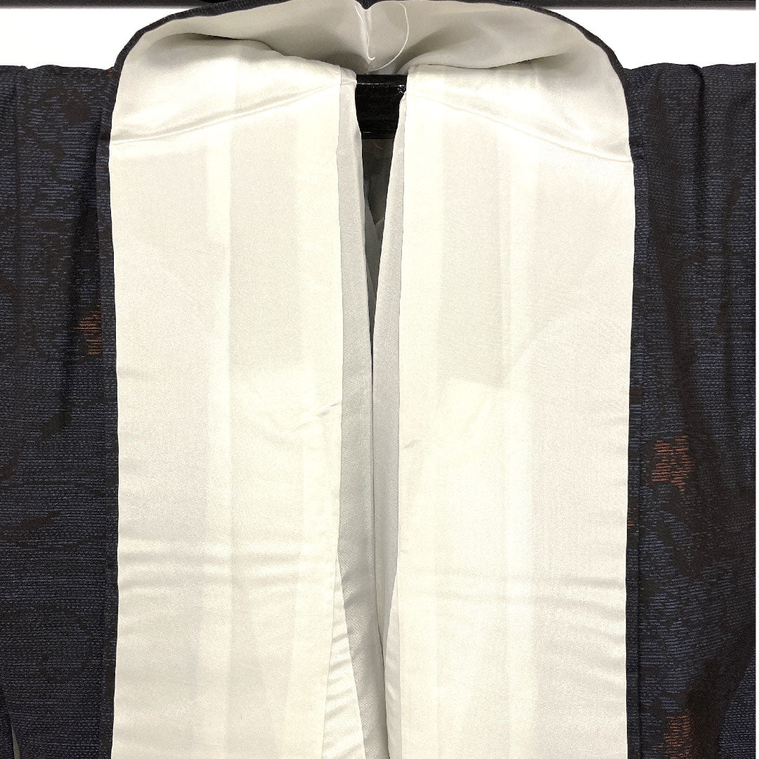 大島紬 身丈163.5cm 裄丈67cm 緯絣 草花模様 正絹 Sランク 袷 紺系 1116001142318