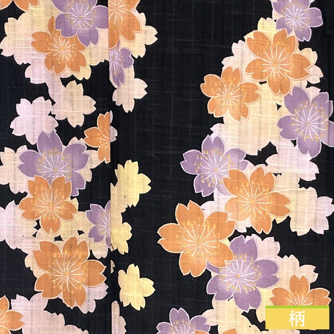 浴衣 木綿 身丈163.5cm 裄丈66.5cm Aランク 単衣 黒系 EASTBOY 桜 1118005323410