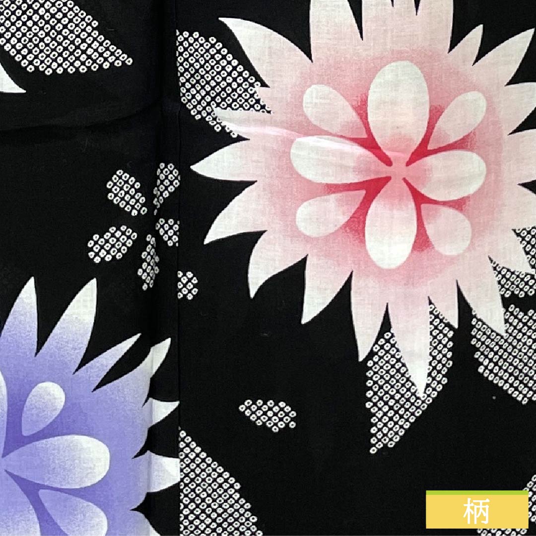 Cotton Yukata, Length 164cm, Sleeve Length 68.5cm, S Rank, Single Layer, Black with Floral Pattern, 1118006562410