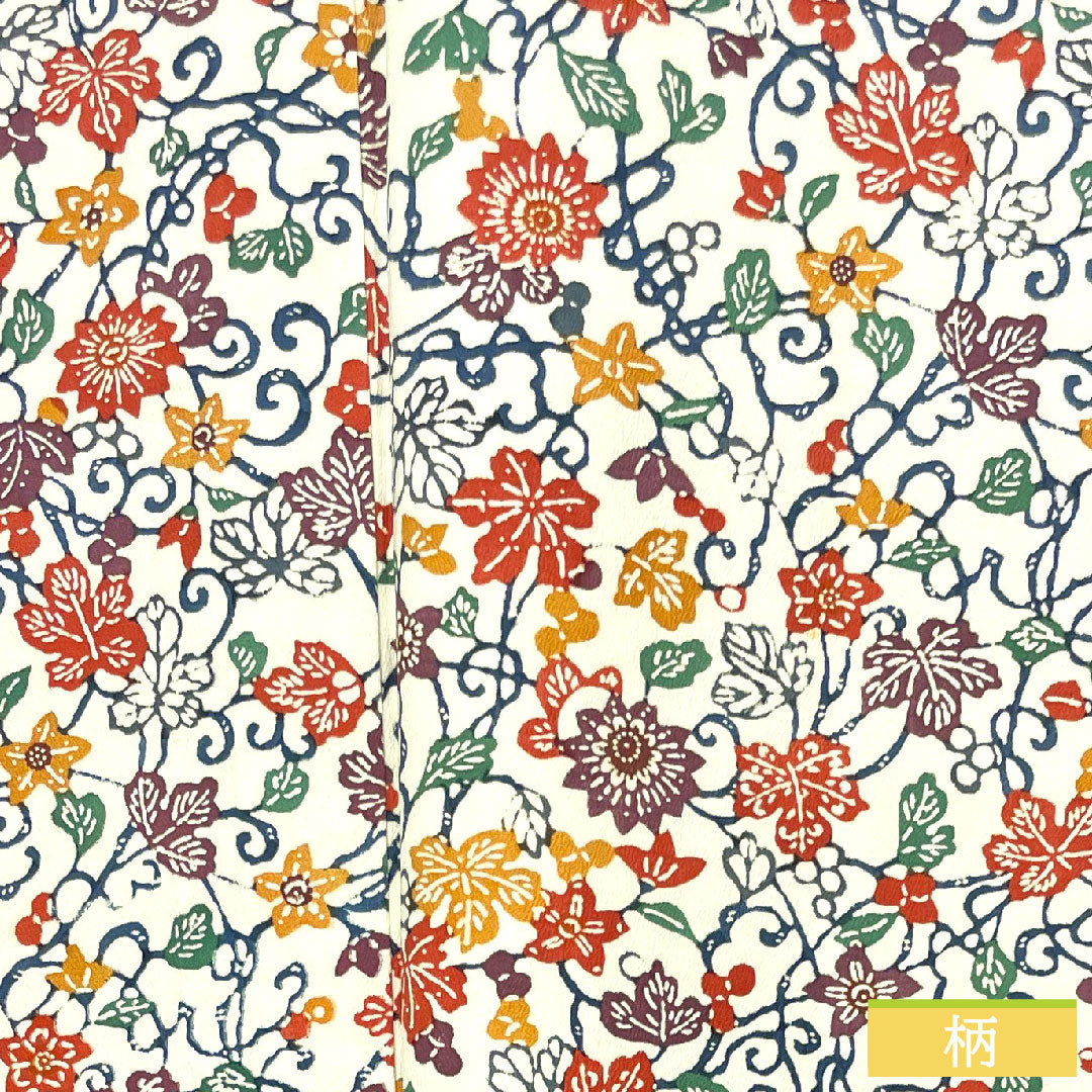 Komon, pure silk, length 160.5cm, sleeve length 64.5cm, lined, stencil dyeing, floral pattern, A rank, white, 1115004313411