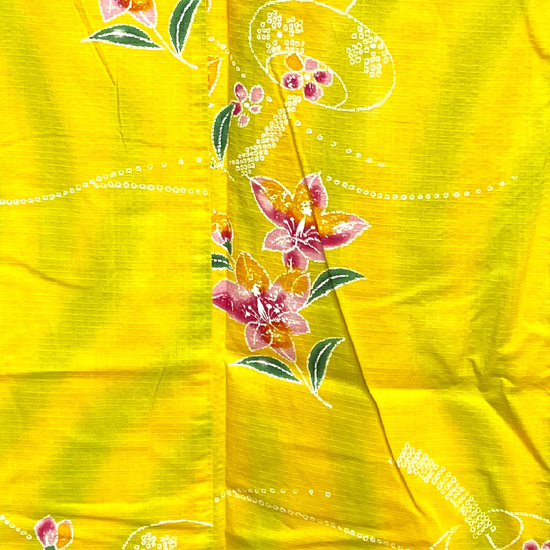 浴衣 向日葵色 風鈴 花模様 木綿 Aランク 単衣 身丈161.5cm 裄丈69cm 黄系 1118001033423