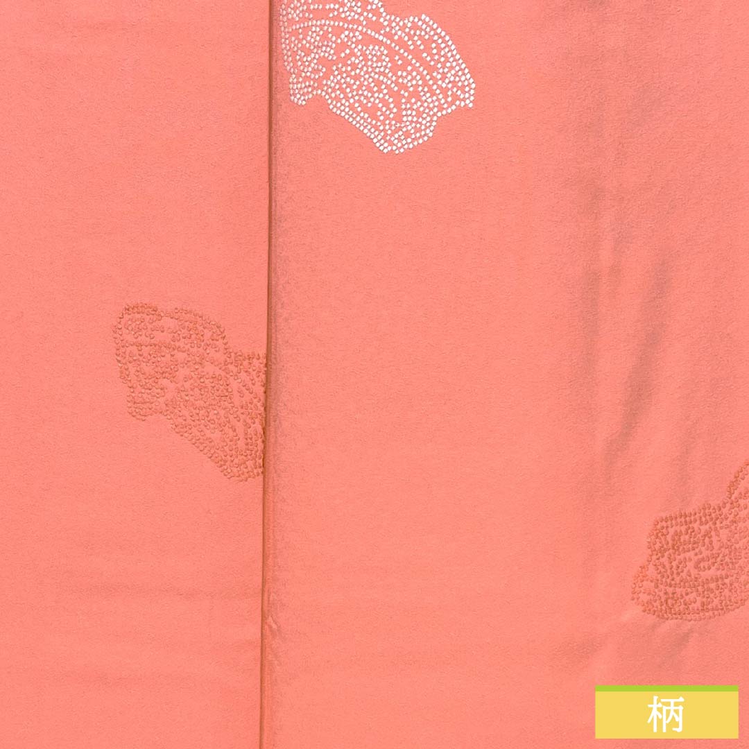 小紋 正絹 身丈158.5cm 裄丈64.5cm 袷 珊瑚色（さんごいろ） 抽象柄 Sランク ピンク系 1115005002313