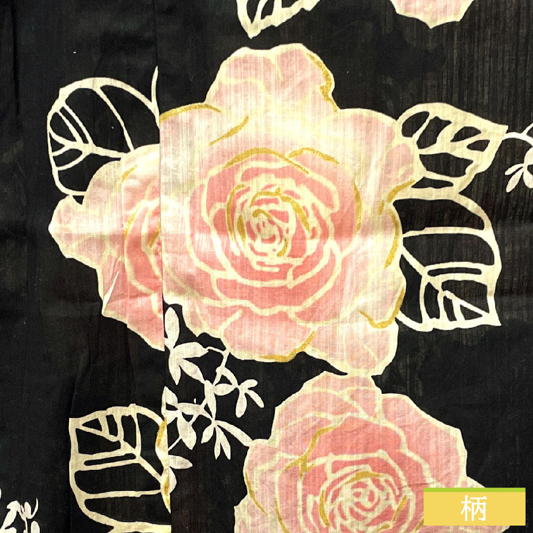 Yukata Cotton Length 166cm Sleeve length 65cm S rank Single layer Black Rose 1118004562510