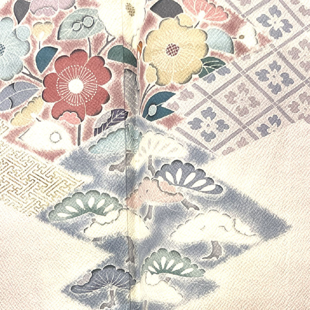 Homongi, pure silk, lined, length 156.5cm, sleeve length 64cm, cherry blossom color, Tsujigahana, five gourds and one-bite, A rank, pink, 1112003113313