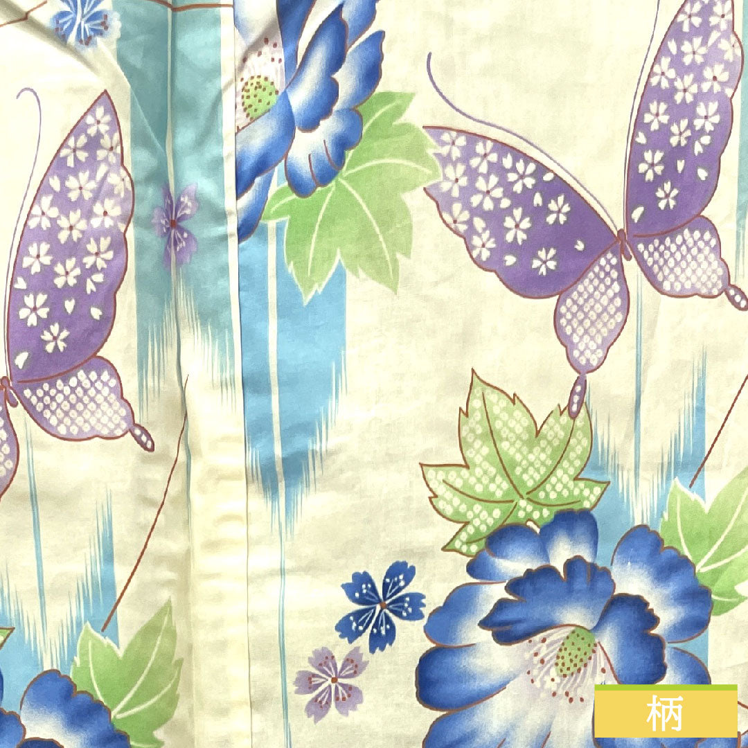 Yukata Cotton Length 165cm Sleeve length 66cm S rank Single layer White Butterfly Peony Pink 1118004692511