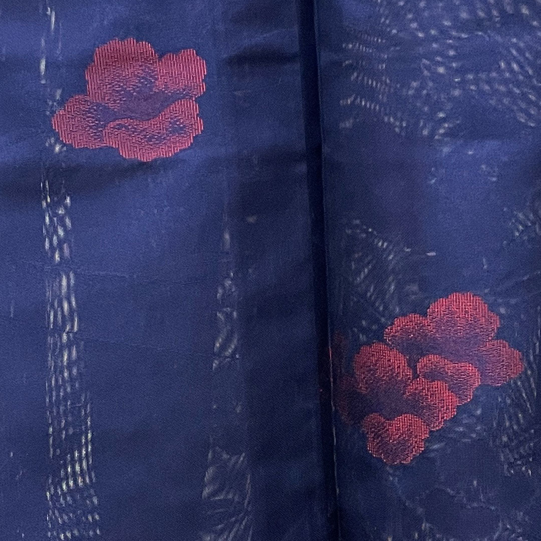 夏物 正絹 小紋 身丈161cm 裄丈64.5cm 濃紺色（のうこんいろ）椿  紗 Sランク 紺系 1132001182418