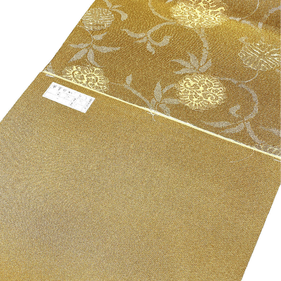 （未仕立）名古屋帯 松葉丸紋 帯丈368cm 正絹 NEWランク 六通 セミフォーマル 黄系 1124001281323