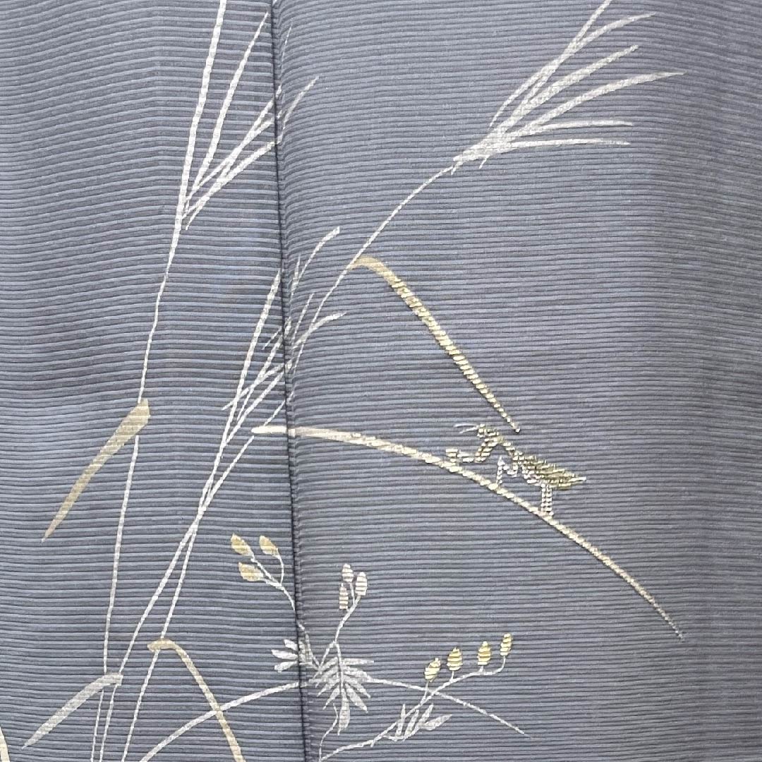 夏物 正絹 訪問着 身丈165cm 裄丈66.5cm 灰青色（はいあおいろ）鈴虫 ススキ 絽 Sランク グレー系 1132000052522